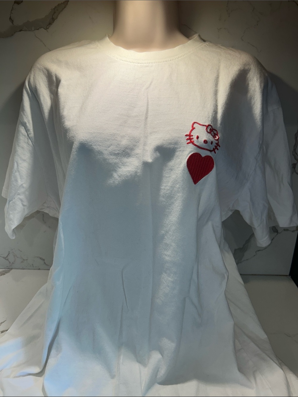 Rare Hello Kitty White Tee Embroidered Red, Both sides